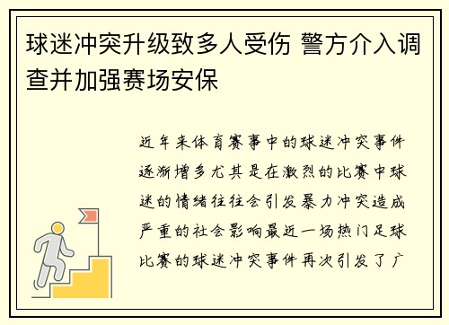 球迷冲突升级致多人受伤 警方介入调查并加强赛场安保
